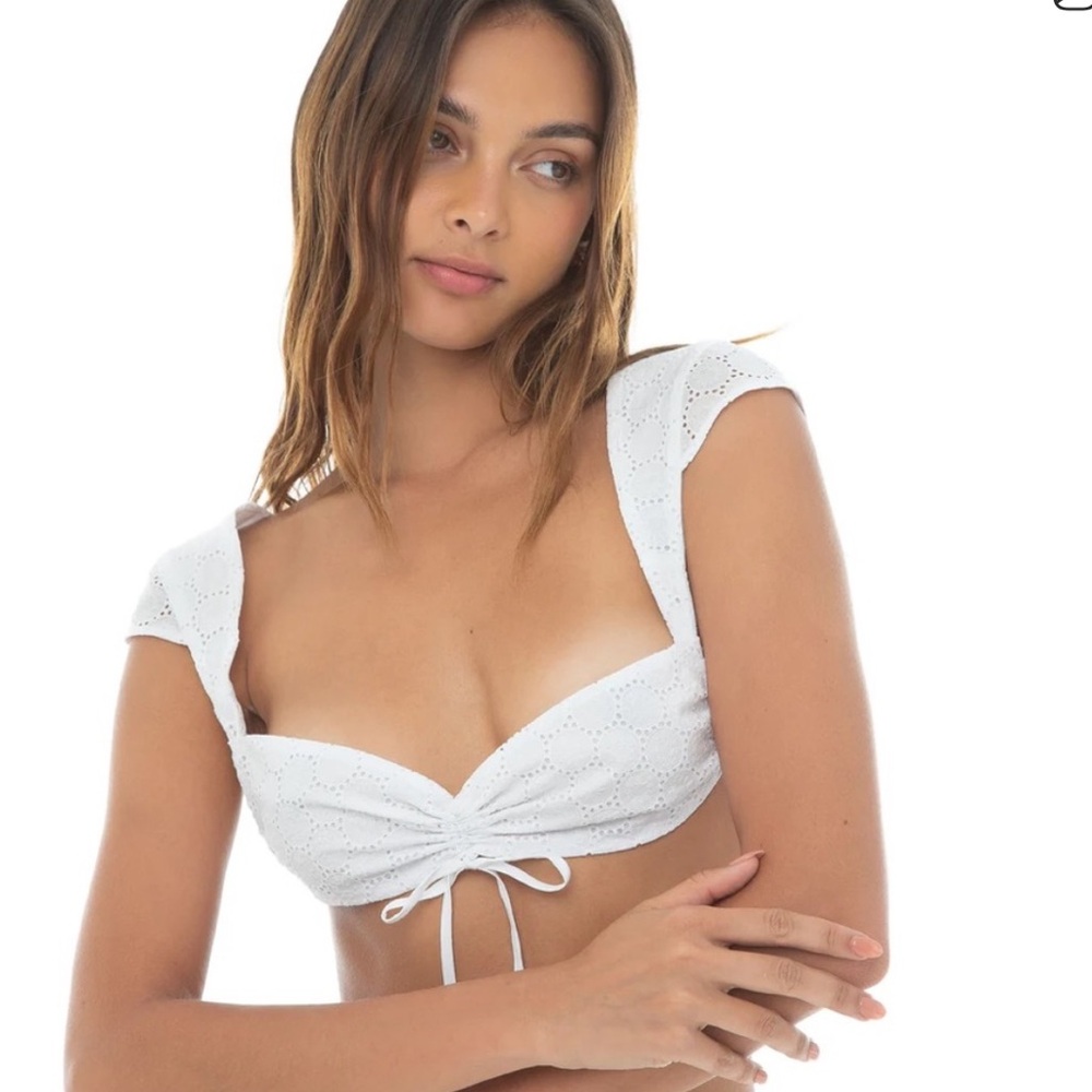 ARE YOU AM I White Eyelet Tie-Front Crop Top